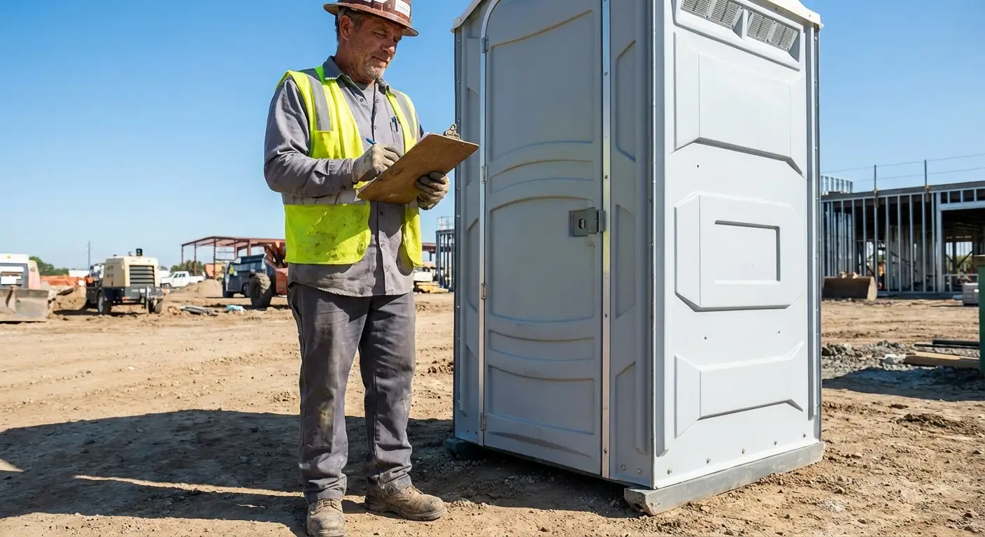 Portable toilet delivery truck ready for service in Flint, MI