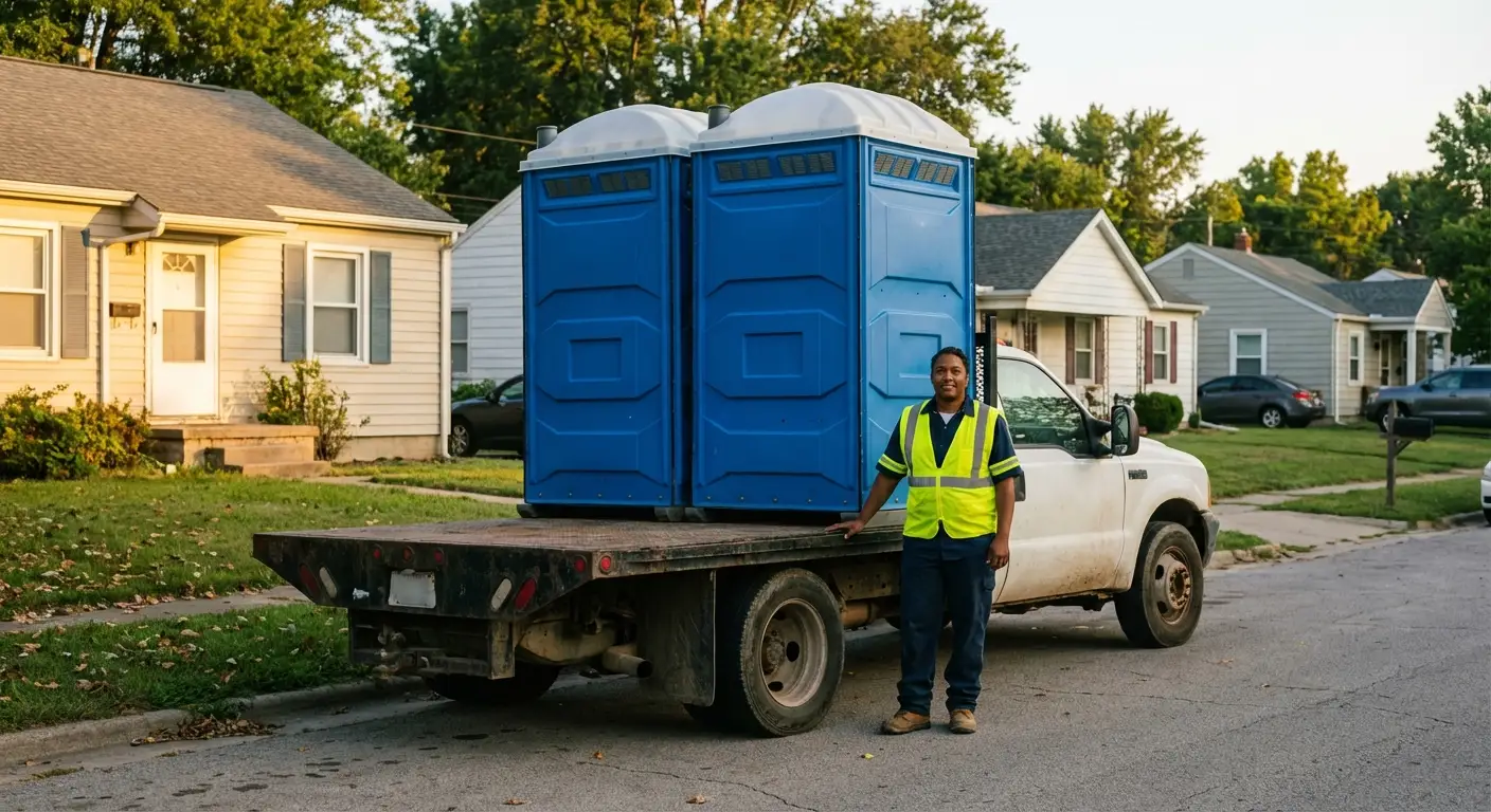 Genesee Portable Toilets founder with original service truck in Flint, MI